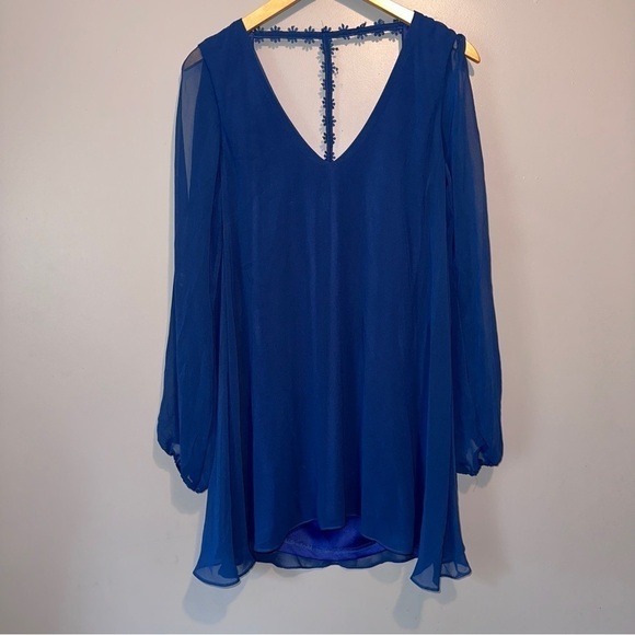 Cotton candy blue flowy open sleeve mini dress - Picture 1 of 7